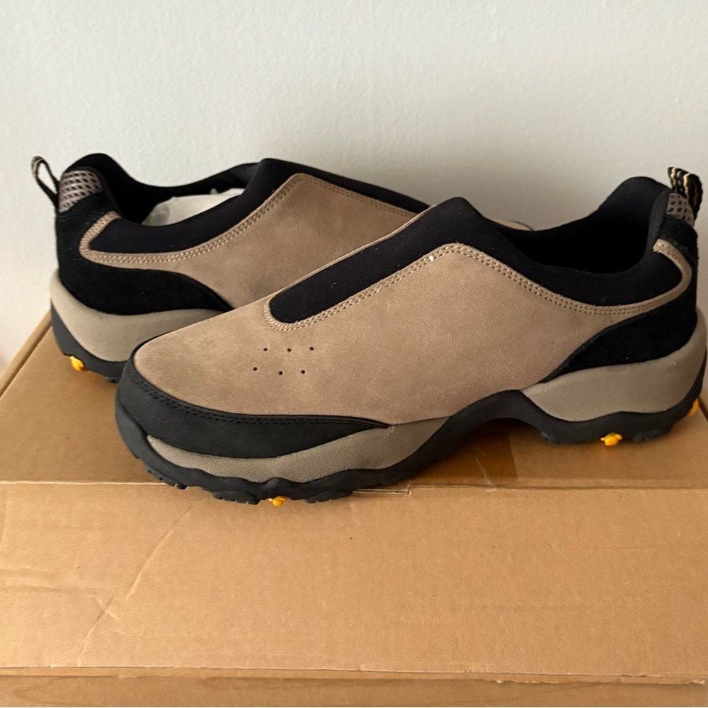 Lands' End suede beige black Slip-on moccasins clogs shoes 81112 Size 10M NIB